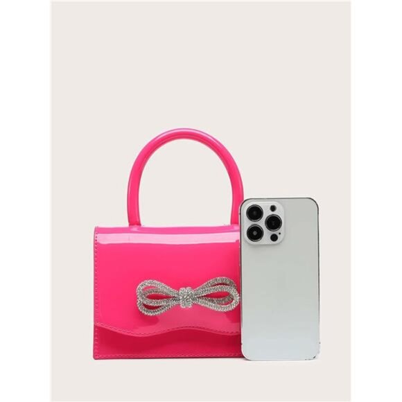 Women's Glitter Rhinestone Bow Decor Clutch Pink - Picture 4 of 6